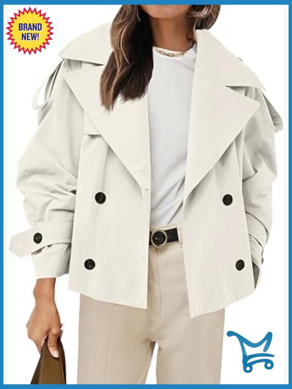 Cropped Trench Coat Double Breasted Short Jacket Fall Outerwear with Belt